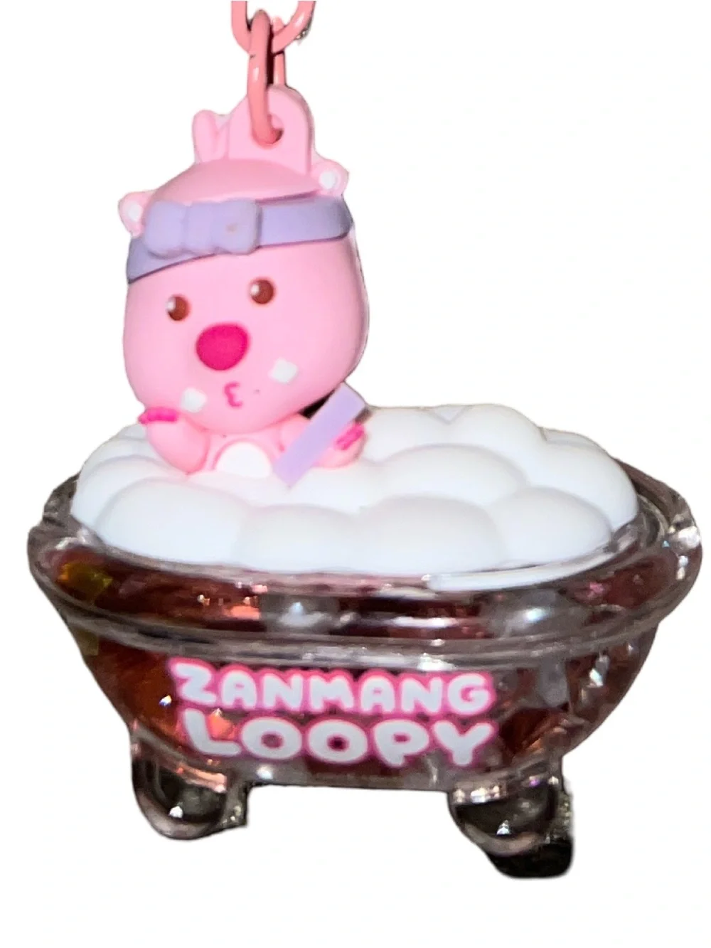 ZANMANG LOOPY Bubble Bath Keychain Bag Clip Floating Pearls Pink Glitter